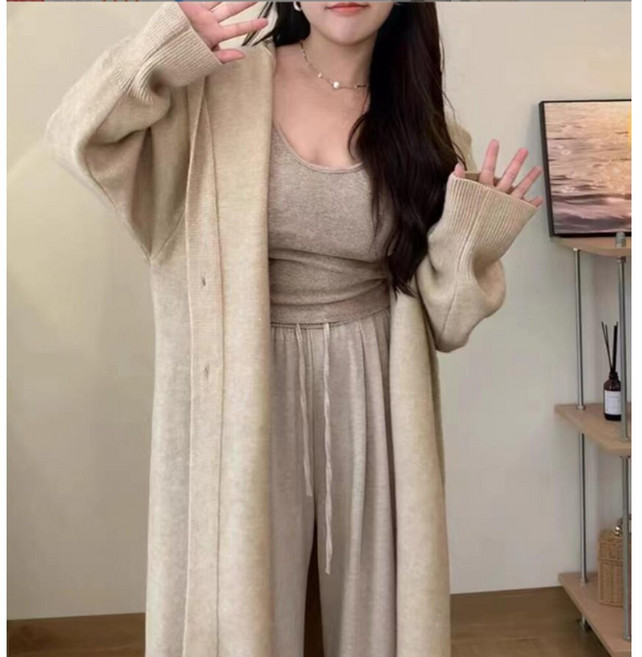 Q貝比 女 秋冬長版針織外套 寬鬆毛衣外套