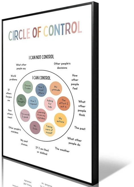 2 ZRHJKYV Mental Health Circle Of Control 포스터 Things I Can Psychology 벽 아트 캔버스 프린트 가족 교실 사무실 장식 30, 틀 없음, 컨트롤 서클 - 쿠팡