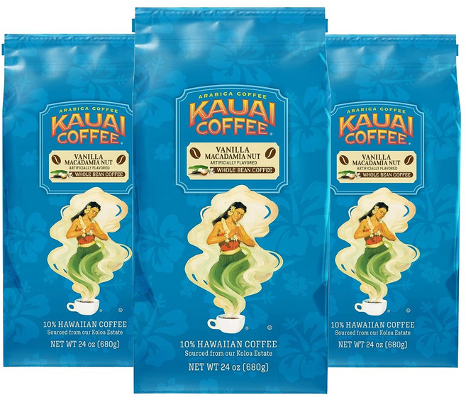 카우아이 아라비카 원두 커피 바닐라 마카다미아넛 미디엄 로스트 680g 3개 홀빈 드립