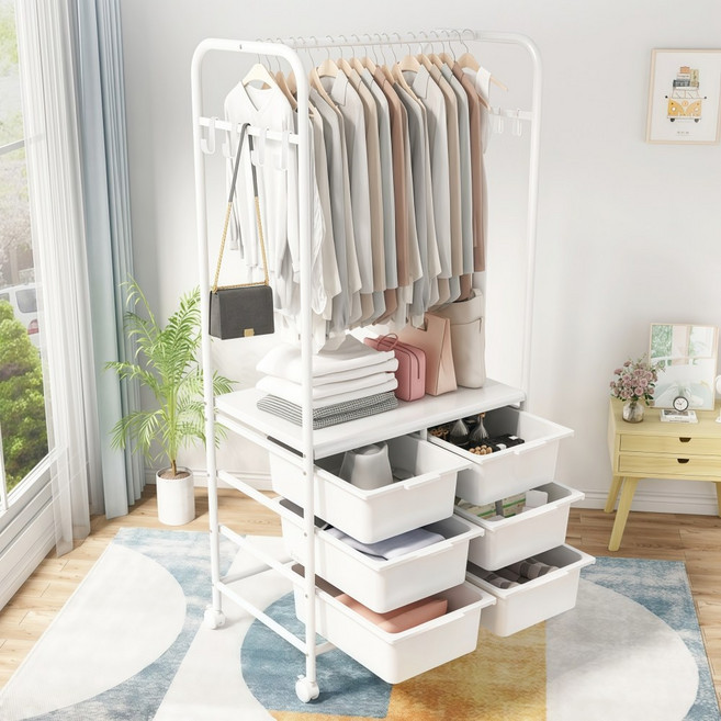 ELSECHO 멀티 올화이트 튼튼한 이동식 서랍형 행거
