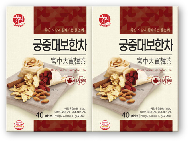 송원 우리차 허니 궁중 대보한차 40T x 2개, 17g, 40개입