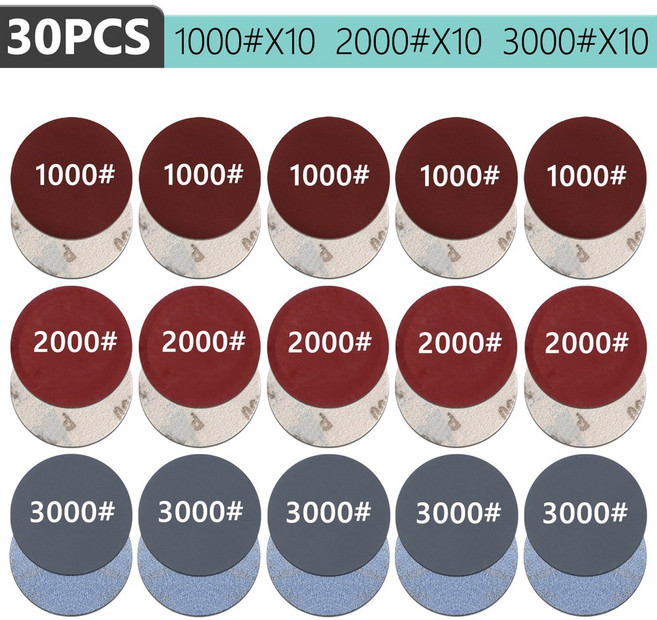 라운드 사포 루프 샌딩 디스크 라이트 복원 키트 모래 자동차 금속 대한 목재 종이에, 5 inch, CHINA, 30PCS 1000-2000-3000