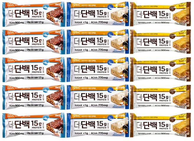 빙그레 더단백 프로틴바 (초코+피넛버터+아몬드쿠키), 15개, 40g