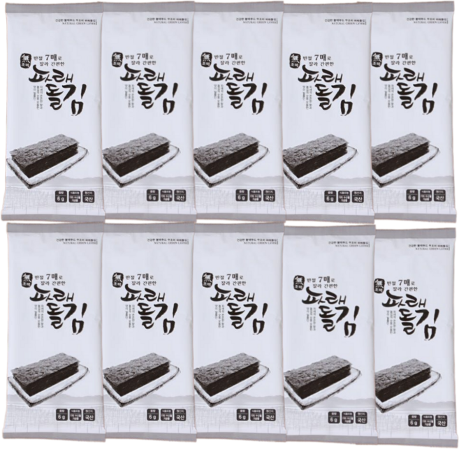 살짝구워 맛있는 파래 반절돌김 7매(6g), 10개