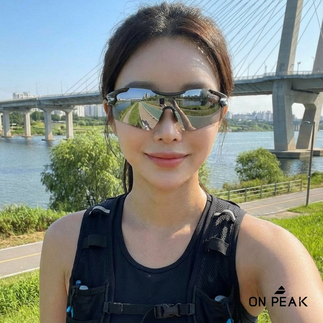 온피크 초경량 편광 러닝선글라스 UV400 자외선차단 TR90프레임 스포츠고글, 블랙 프레임 / 화이트 머큐리, 편광렌즈 , P40, 1개
