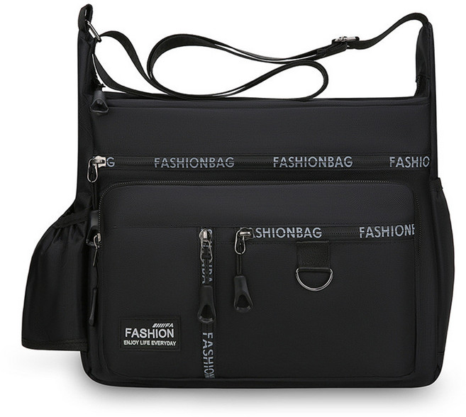 側背男包 防水耐磨背包 多口袋 商務休閒斜挎包 肩背機能包, 【7隔層】大版黑色