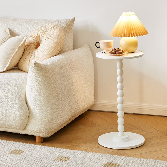 에코소라노 사이드 테이블 원형 원목 미니 보조 소파 티테이블, 화이트YD-RST001W