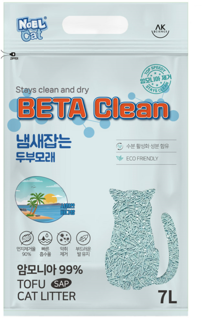 베타클린 고양이 냄새잡는 두부모래 고양이 화장실 모래 탈취 냄새제거 응고력 강한 먼지적은 친환경, 7L, 1개, 시원한 바다향
