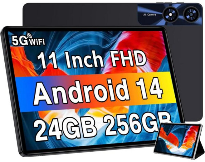 11인치 안드로이드 14 태블릿 24GB+256GB+1TB 확장 가능 8000mAh 배터리 옥타코어 프로세서 13MP+5MP 카메라 IPS 터치스크린 5G WiFi, Black, 1개