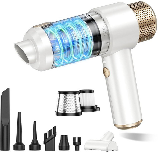 JONYJ 휴대용 자동차 진공 청소기 16000PA 무선 2 in 1 에어 더스터 및 LED 조명 멀티 노즐 가정 애완 동물 사무실용 120W 고출력 미니 213291, 블랙