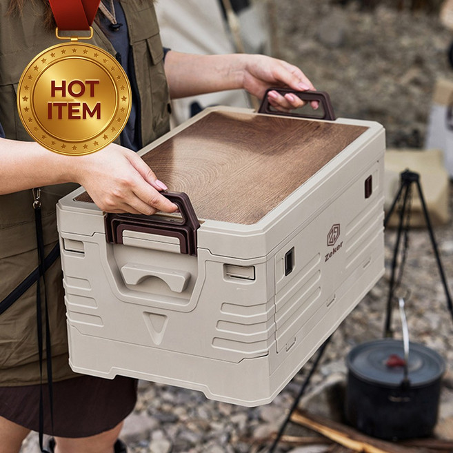 제커 캠핑 폴딩 박스 테이블 상판, 1개, 1단, 우드형 아이보리 L(75L)