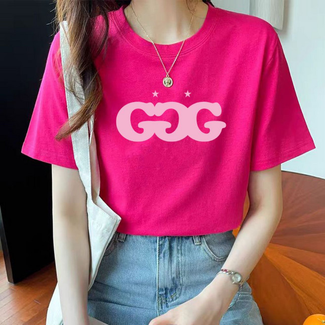 그리내 여성 라운드넥 여름 프린팅 반팔티 커플티 이너 홈웨어 레터링 면 티셔츠