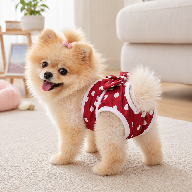 암컷 강아지 생리팬티 위생팬티 발정기 매너팬츠 반려견 생리기저귀 생리용 팬티, 1개, 레드