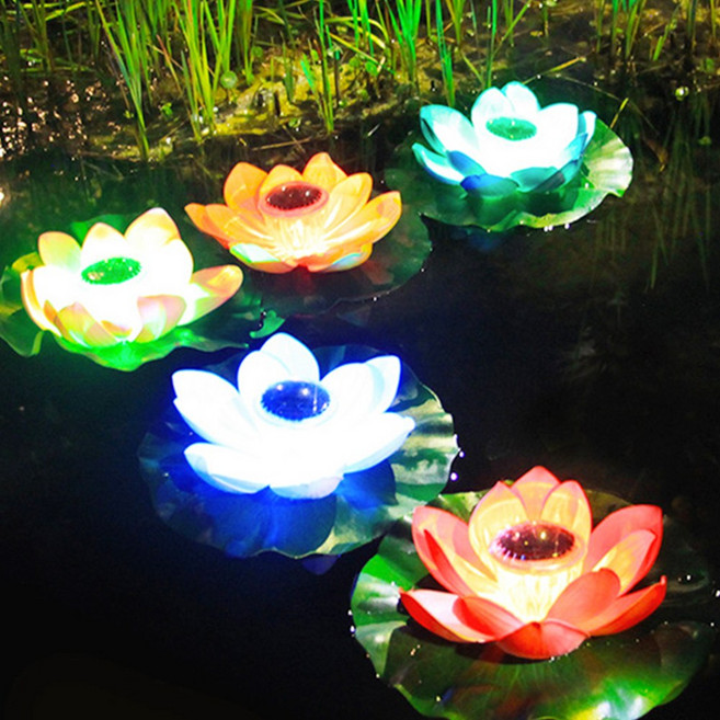 비상 RGB 태양광 LED 연꽃 조명 정원등 야외 램프 전등, 옐로우