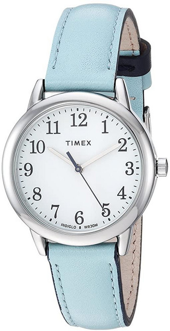 Timex 이지 리더 여성용 손목시계 30mm 블러쉬/실버톤 가죽 스트랩 (TW2U29700)
