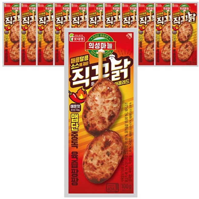 롯데 의성마늘 직꾸닭 매콤레드 100g 핫바, 10개