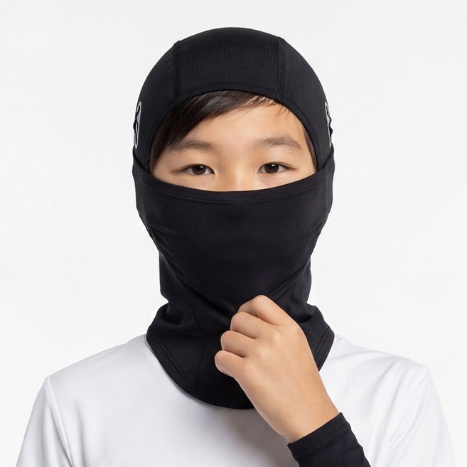 알앤엘 유아 주니어 자외선차단 냉감 바라클라바 안경홀 UV차단 여름 스포츠 마스크, 1개, 블랙