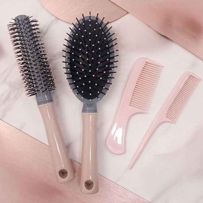 리바렌 올인원 헤어 브러쉬 빗 4종 세트, 1개, 핑크4종