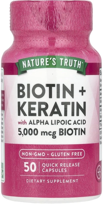 Nature's Truth 비오틴 + 케라틴 알파리포산 함유 빠른 방출 캡슐 50정, NaturesTruth비오틴케라틴알파리포산함유빠른방출캡, 1개 - 쿠팡