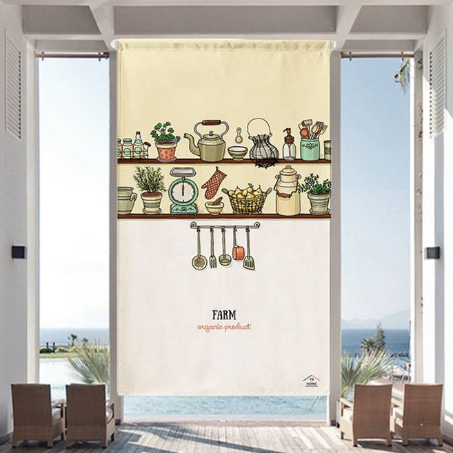 카페 현관 방문 화장실 문 가리개 린넨 마 봉집형 가림막 커튼 -키친팜