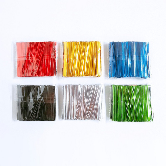 뽁뽁이닷컴 칼라빵끈 6cm절단 800p 6가지 색상 철사끈, 빵끈-검정(6cm) 800p