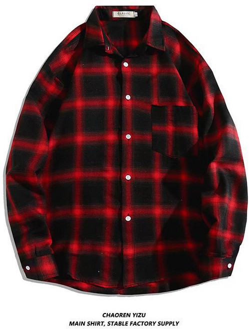 가을 일본풍 흑백 체크무늬 남성용 긴팔 셔츠 독특한 디자인의 레트로 홍콩 스타일 루즈핏 셔츠 다용도 아우터