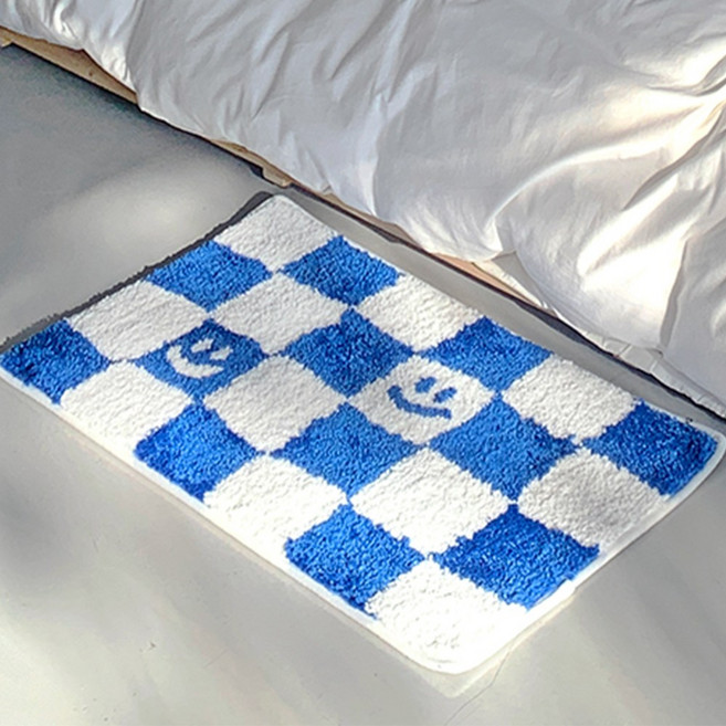홈바내쓰 화장실 욕실 현관 매트 자카드 발매트, 12.체크블루