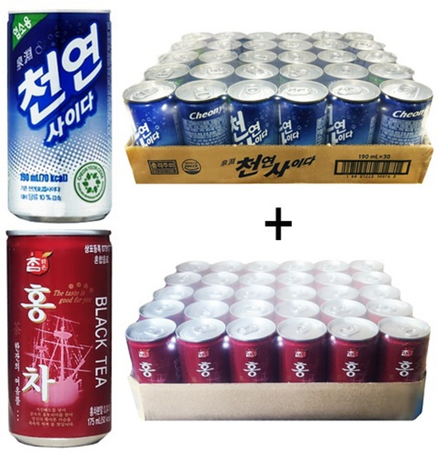 일화 천연사이다190ml(30캔) + 참맑은 홍차175ml(30캔), 60개, 190ml