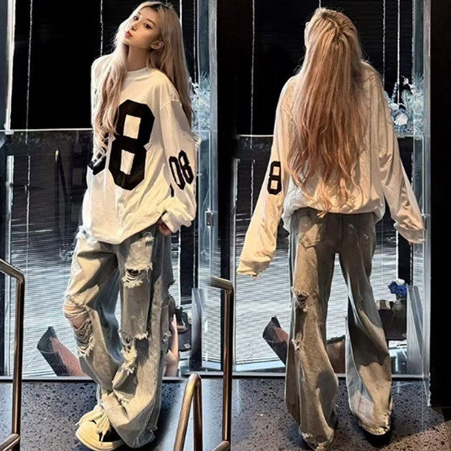 이노뱅크 INO607A 순면 라운드넥 스트릿 숫자프린팅 긴팔 티셔츠