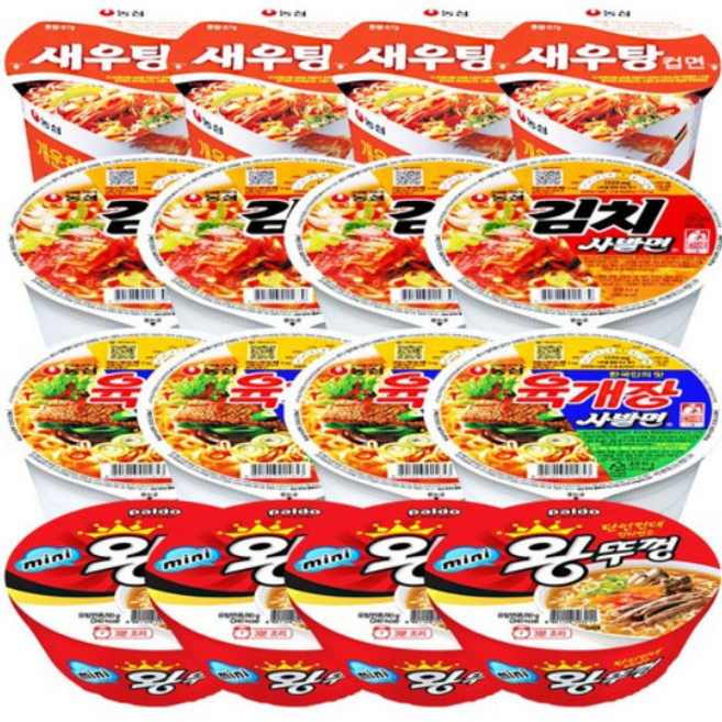 농심 육개장사발면 4개+김치사발면 4개+새우탕면 4개+팔도 미니왕뚜껑 4개, 1개