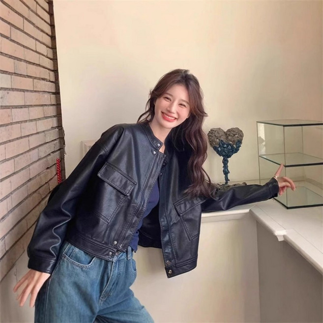 3위 - 여성 고급 데일리룩 레더 재킷 코트 캐주얼 패션 루즈핏 빅사이즈 점퍼