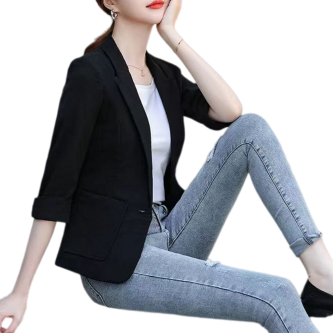 Makone 여성 심플 캐주얼 슬림핏 양복 상의 블레이저 자켓 데일리룩