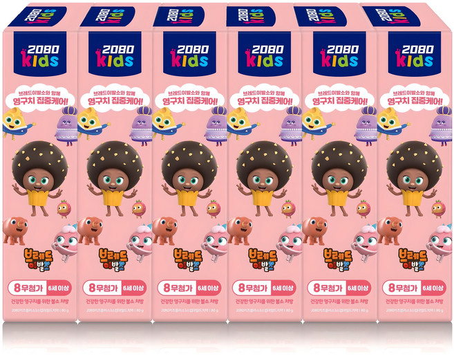 2080 브레드이발소 키즈플러스 3스텝 마일드 치약, 80g, 6개