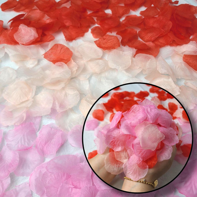 주니니몰 장미꽃잎 3색 600P 세트 웨딩 꽃가루, 600개, 레드 핑크 살구