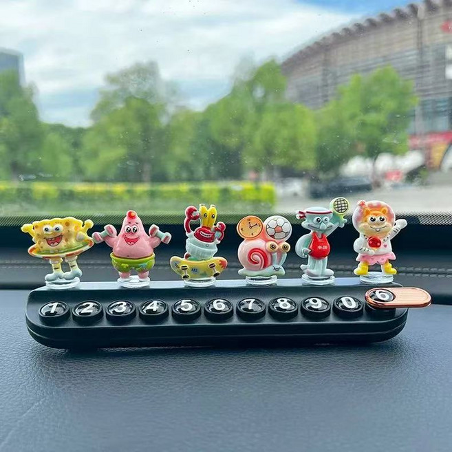 넘버링카 자동차 전화번호판 주차번호판 자전거 스펀지밥 주차알림판 주차안내판, 1개, 연두+검정