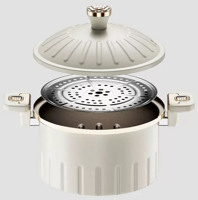 NONTAUS 金正 微壓力鍋 燉鍋 琺瑯塗層煲湯鍋, 鈦/蒸層Nantaus金正白8L, 1個