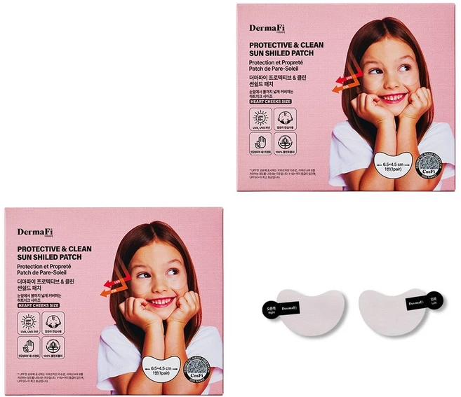 더마파이 아동용 프로텍티브 앤 클린 썬쉴드 패치 하트치크 UPF50+, 0.4g, 5개 - 쿠팡