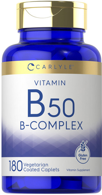 칼라일 비타민 B50 B-콤플렉스 베지테리안 코티드 캐플릿, 1개, 180정