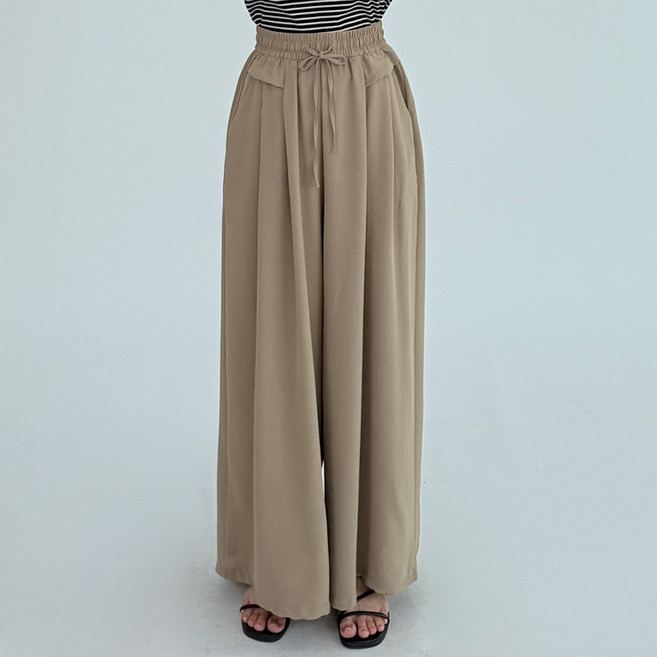 라델 포켓 허리 밴딩 핀턱 쿨 썸머 와이드 팬츠