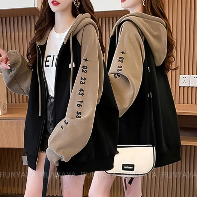 빅사이즈 배색 얇은 후드집업 카디건 코트 남녀공용 봄 가을 겨울 간절기 아우터 자켓 캐주얼 점퍼 카디건 D99U