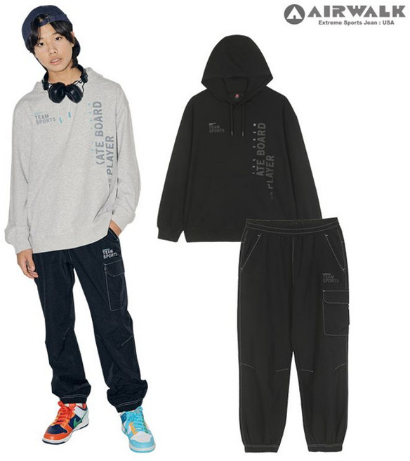 에어워크주니어 주니어 라인 로고 그래픽 후드 조거팬츠 셋업