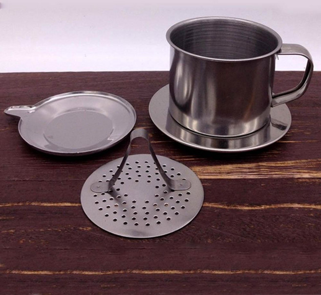 J9 베트남 스타일 스테인레스 스틸 커피 드립 필터 메이커 휴대용 홈 오피스 여행 캠핑 내구성 냄비 주입, 50ml, 1개입, 1개