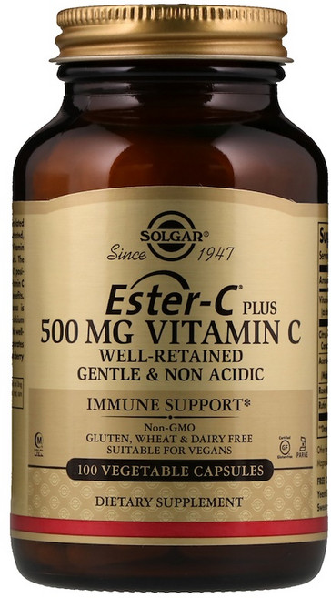 SOLGAR 酯化C Plus 維他命C 500毫克 素食膠囊 無麩質 純素 無糖, 100錠, 1個