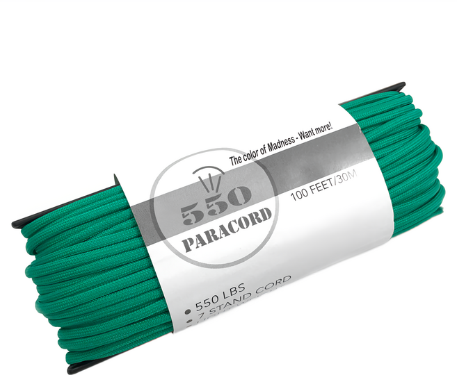 550 LBS Paracord 7芯傘繩軍規拉力4mm 30公尺, 翡翠綠, 1個