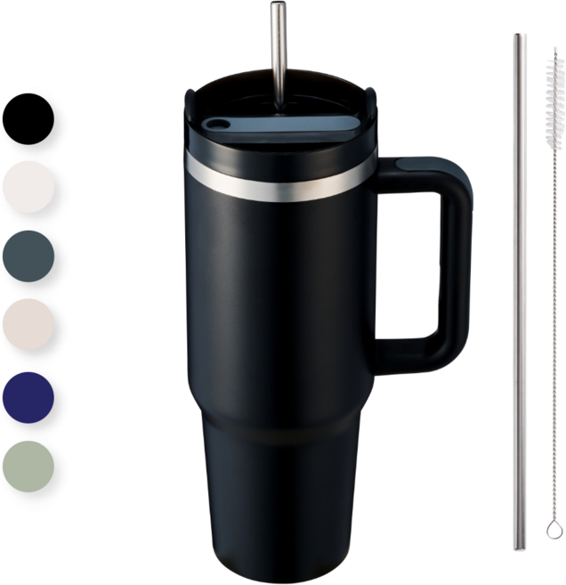 아이스픽 텀블러 대용량 빨대 스텐텀블러, 1개, 1.2L, 블랙