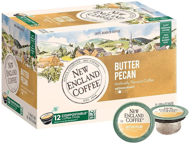 뉴잉글랜드 커피 버터 피칸 미디엄 로스트 싱글 서브 포드 12개들이 박스 6팩, 6 Butter Pecan, 12 Count (Pack of 1)