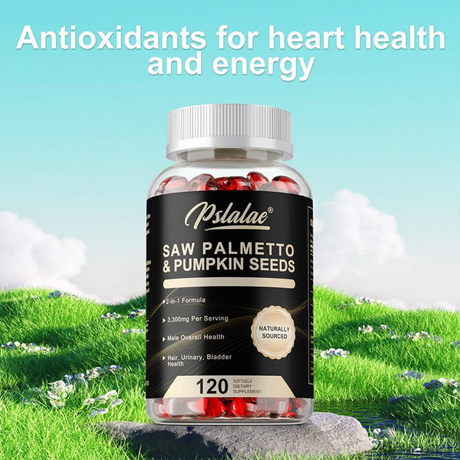 쏘팔메토 2in1 보충제 | 전립선 건강 개선 | DHT 차단 | 모발 성장 촉진 비타민, 1개, 60정