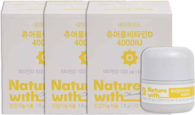 네이처위드 츄어블 비타민D 4000 IU 식약청인증 식물성 연질 캡슐 파인애플맛 6개월분, 3개, 60정