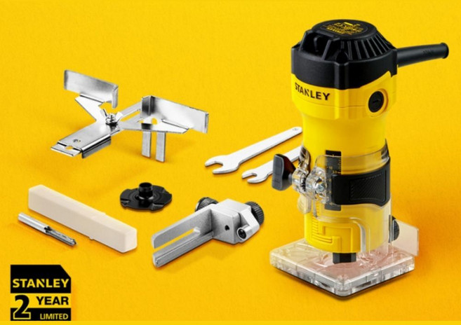 스탠리 트리머 550W 유선트리머 루터 L자형 목공구 홈파기 가이프포함