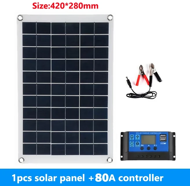 20W/H 태양 전지 패널 키트 Complete12V 다결정 휴대용 야외 충전식 가정용 발전기, 05 with controller 80A, 01 빠른